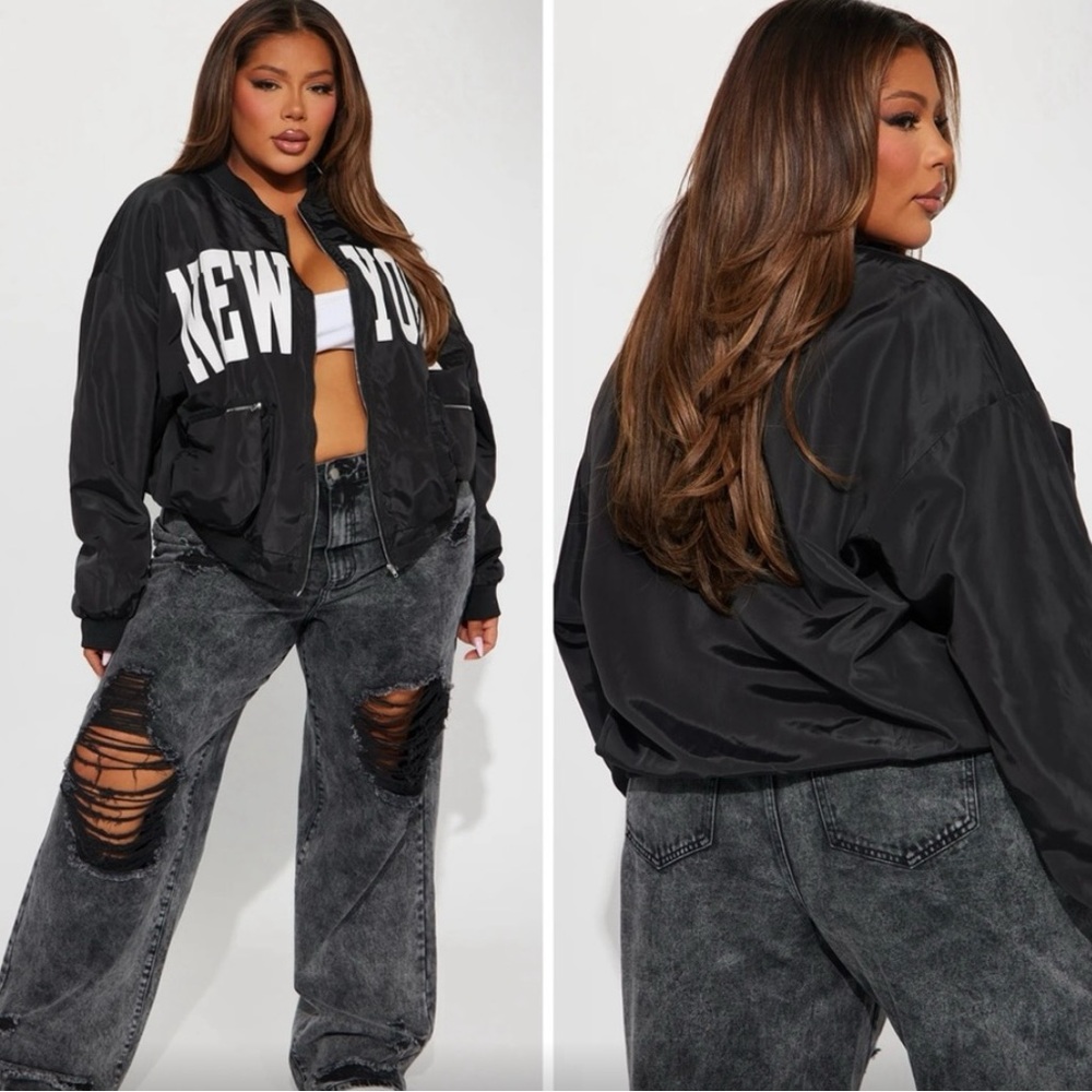Fashion Nova Black Bomber Jacket with White Lettering